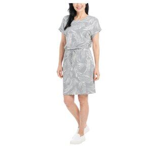 Hilary Radley Womens Tropical Grey & White Palm Print Dress Size M Casual Cute